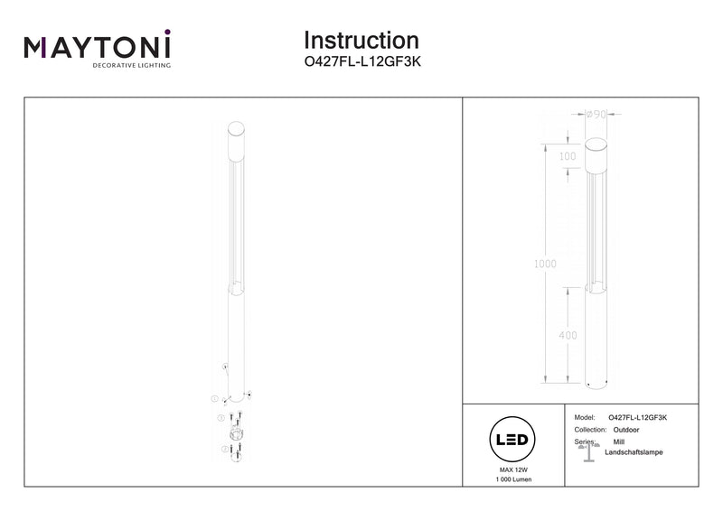 Maytoni Mill 1L, grafiitti LED D 9cm