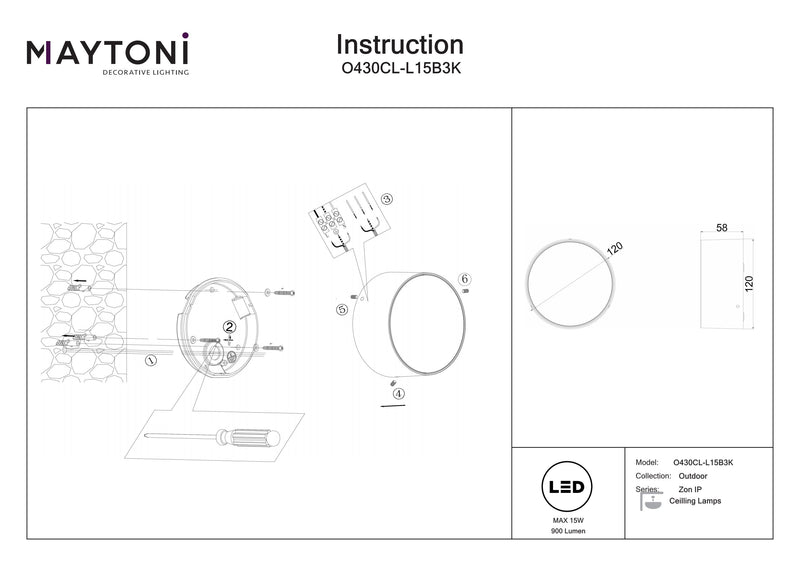 Maytoni Zon IP 1L, udendørs loftslampe LED D 12cm