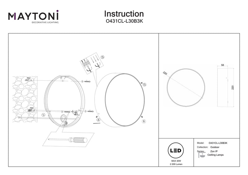 Maytoni Zon IP 1L, black LED D 22cm