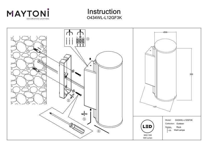 Maytoni Rock 1L, graphite LED D 9.8cm