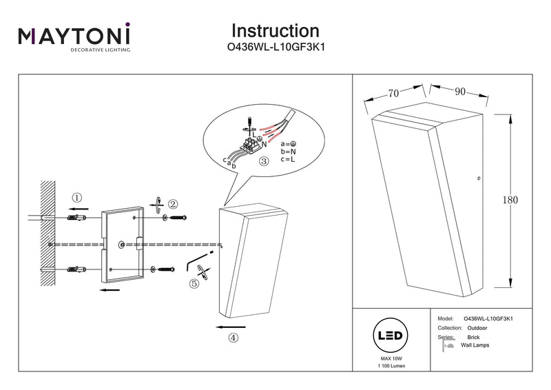 Maytoni Brick 1L, graphite LED H 18cm