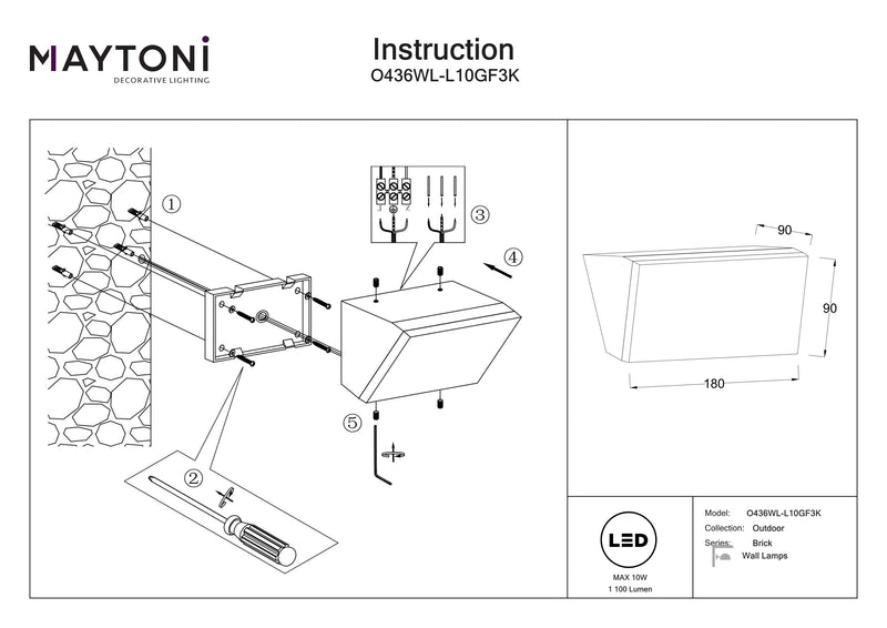 Maytoni Brique 1L, graphite LED H 9cm