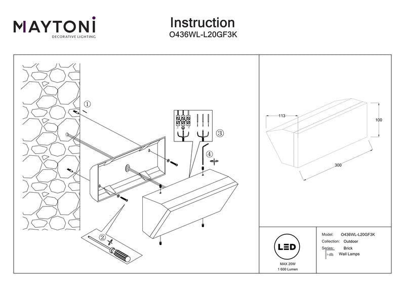 Maytoni Brick 1L, graphite LED H 10cm