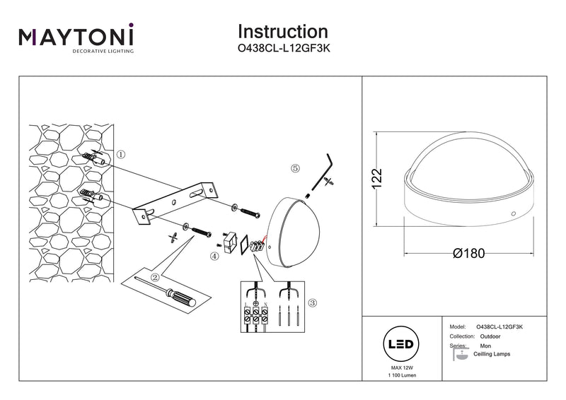 Maytoni Mon 1L Außendeckenleuchte Graphit LED D 18cm