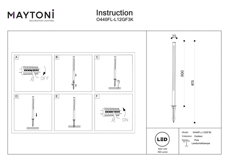 Maytoni Pole 1L, graphite LED H 80cm