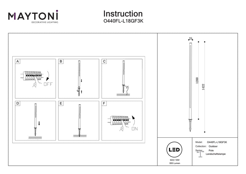 Maytoni Pole 1L, graphite LED H 120cm