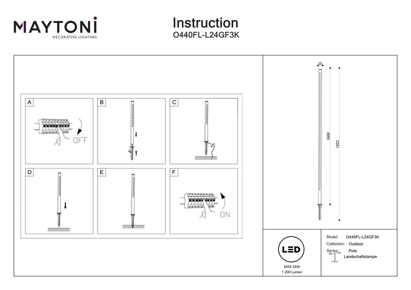 Maytoni Pole 1L, graphite LED H 160cm