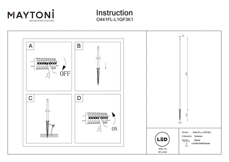 Maytoni Spear 1L, graphite LED D 1cm