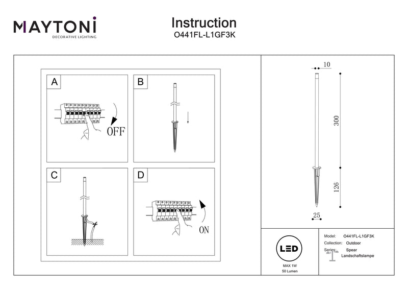 Maytoni Spear 1L, graphite LED D 1cm