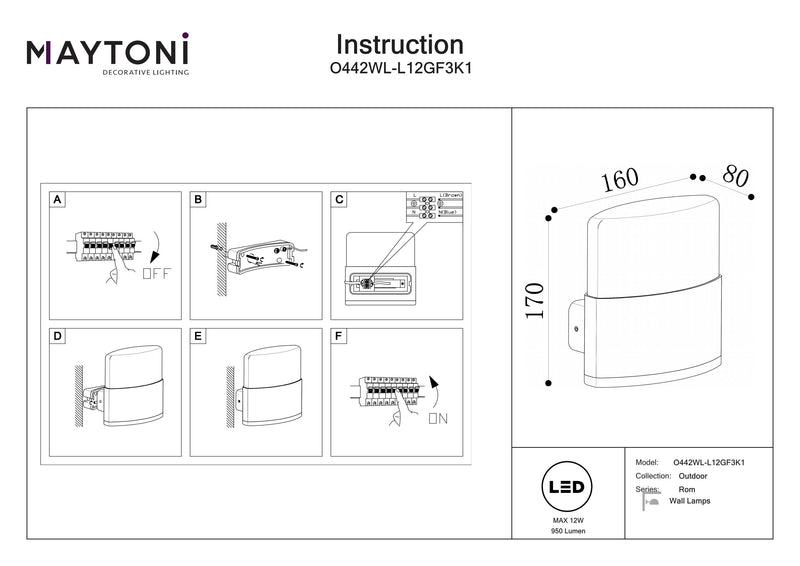 Maytoni Rom 1L, grafito LED Al. 17cm