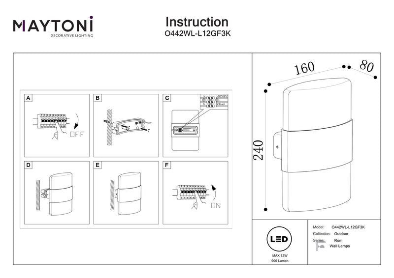 Maytoni Rom 1L, grafito LED Al. 24cm