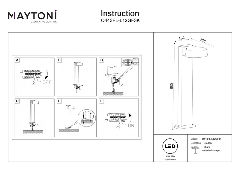 Maytoni Share 1L, LED grafite H 65cm