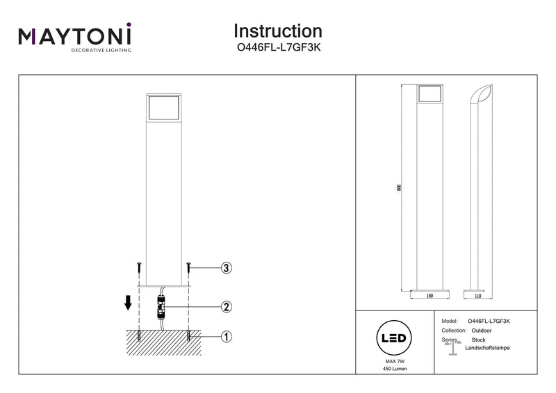 Maytoni Stock 1L, graphite LED H 80cm