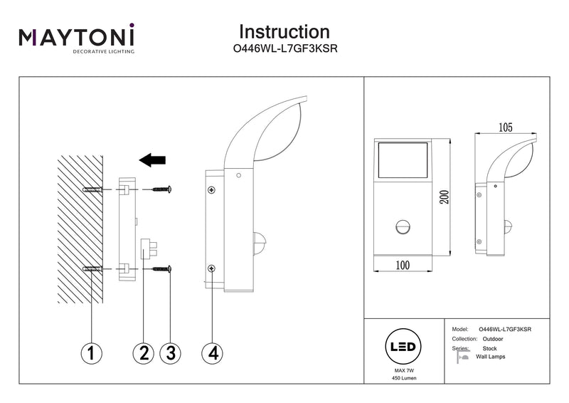 Maytoni Stock 1L, Graphit LED H 20cm