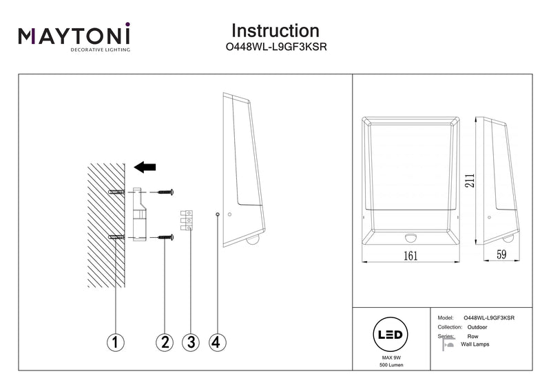 Maytoni Row 1L, Graphit LED H 21,1cm