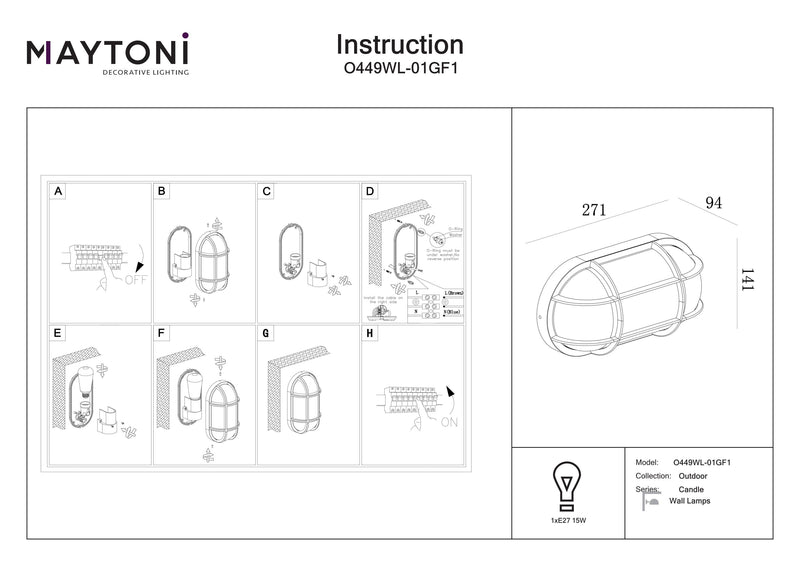 Maytoni Candle 1L, graphite E27 H 27.1cm