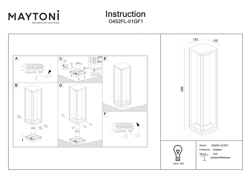 Maytoni Cell 1L, grafito E27 Alt. 50cm