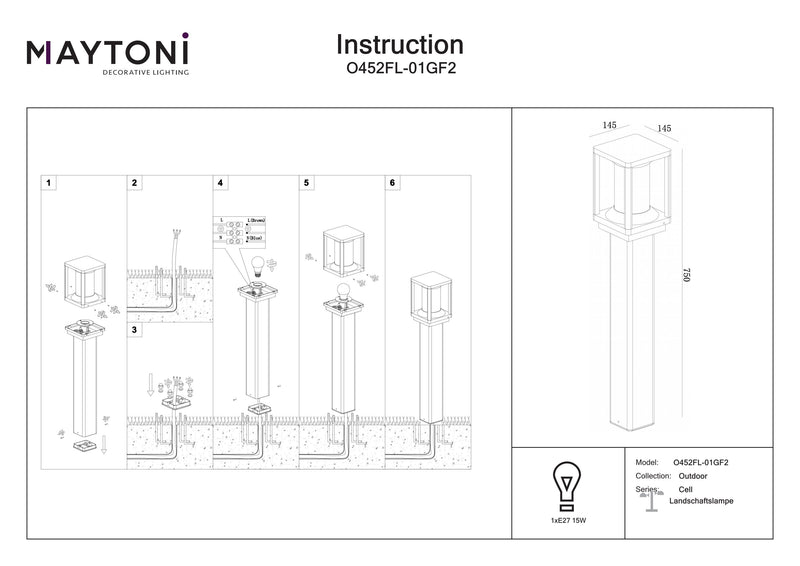 Maytoni Cell 1L, grafito E27 Alt. 75cm