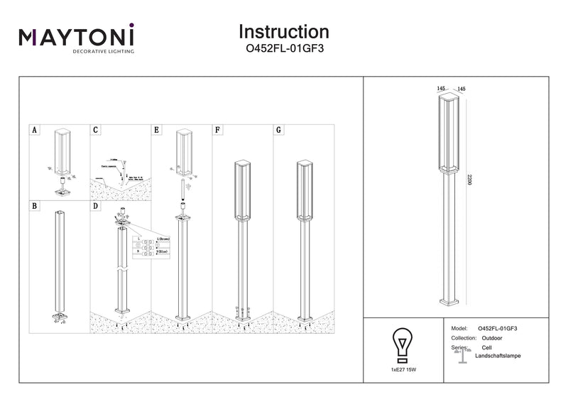 Maytoni Cell 1L, Graphit E27 H 220cm