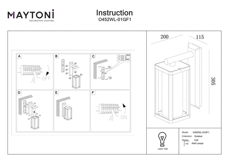 Maytoni Cell 1L, graphite E27 H 20cm