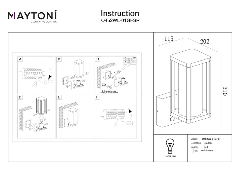 Maytoni Cell 1L, graphite E27 H 31cm