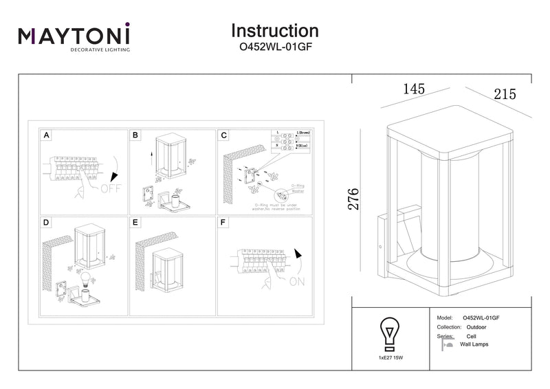 Maytoni Cell 1L, grafiet E27 H 27,6cm