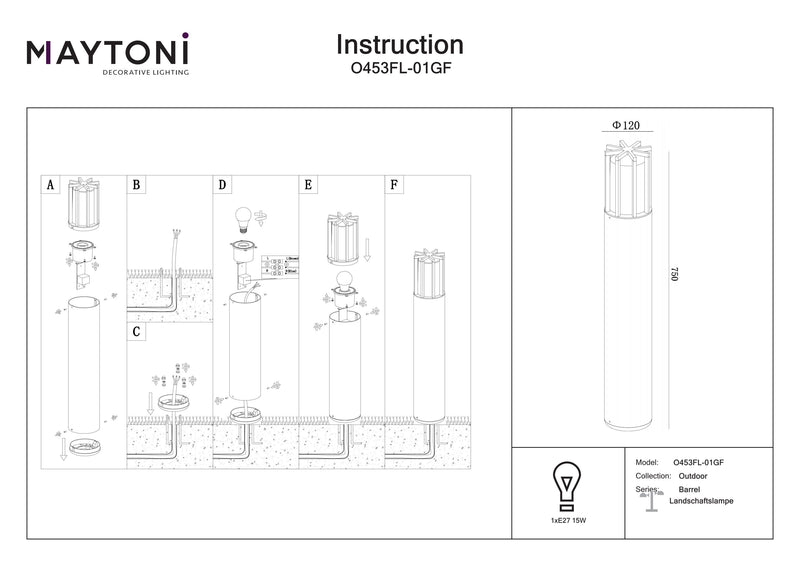 Maytoni Vat 1L, grafiet E27 D 12cm