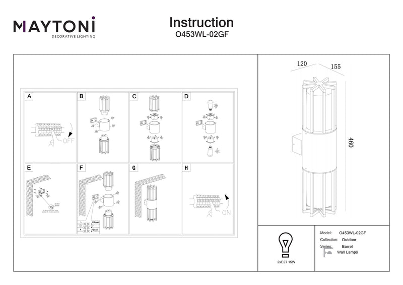 Maytoni Vat 2L, grafiet E27 H 15,5cm