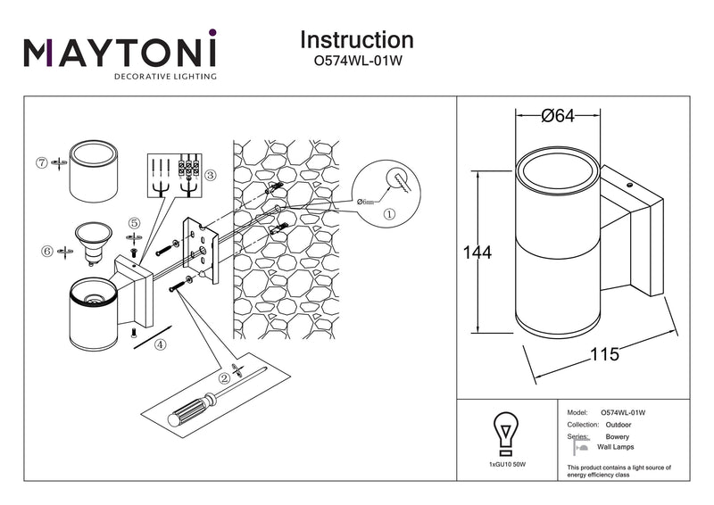 Maytoni Bowery 1L, grijs GU10 D 6,4cm