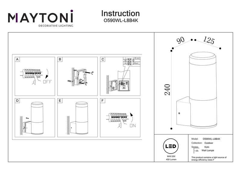 Maytoni Koln 1L, musta LED D 9cm