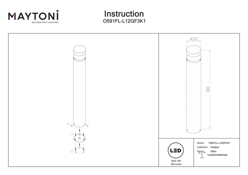 Maytoni Olten 1L, Graphit LED D 12cm