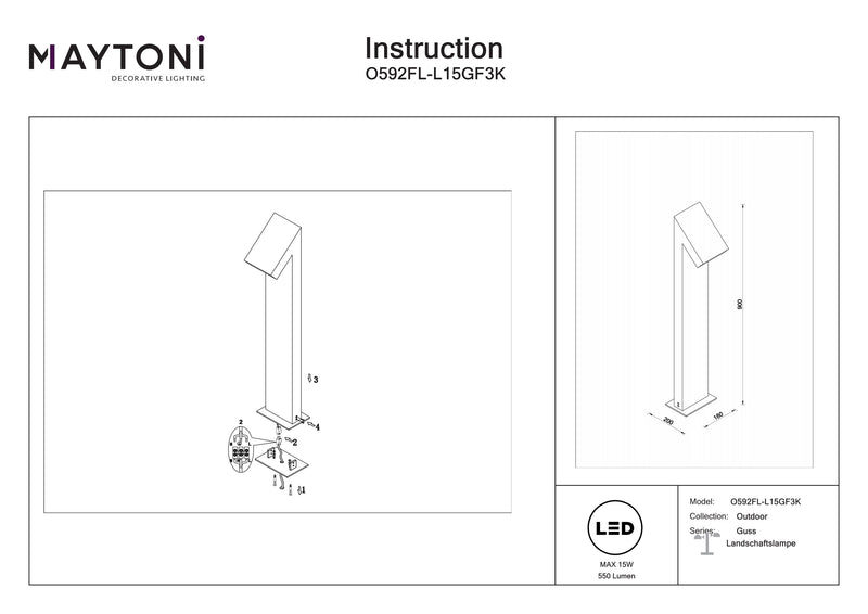 Maytoni Guss 1L, grafito LED Al. 90cm