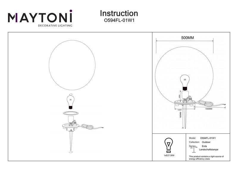 Maytoni Erda 1L, hvid E27 H 49cm