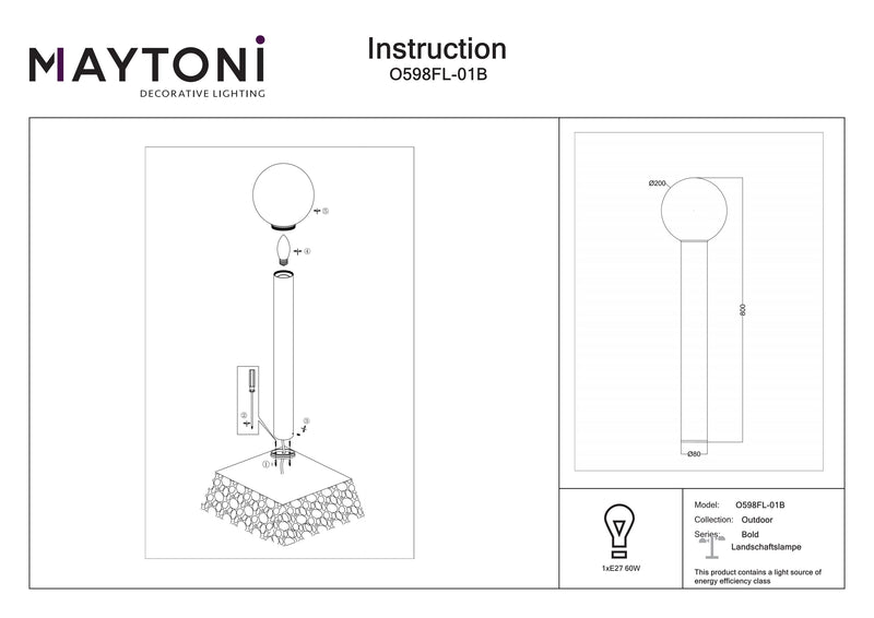 Maytoni Bold 1L, musta E27 D 20cm