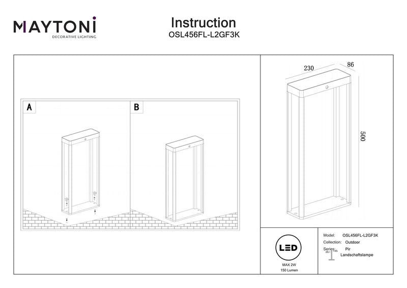 Maytoni Pir 1L, grafit LED H 50cm