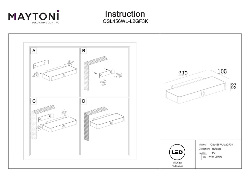 Maytoni Pir 1L, grafiitti LED H 3,2cm