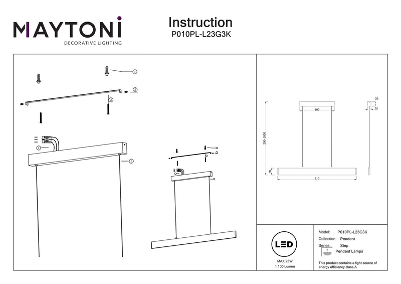 Lampe sur rail Maytoni Step 1L, noire LED H 8cm