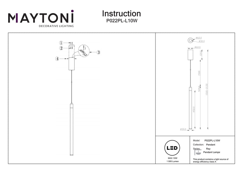 Maytoni Ray 1L pendant lamp, gold LED D 3cm