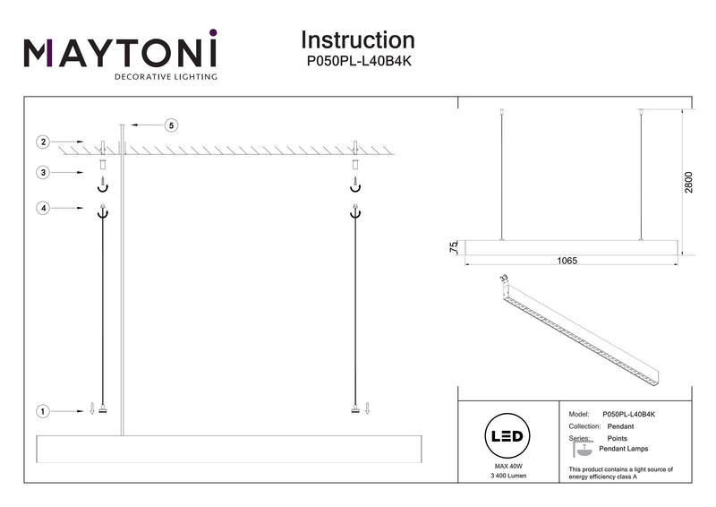 Lampada da binario Maytoni Points 1L, LED nero H 7,5 cm