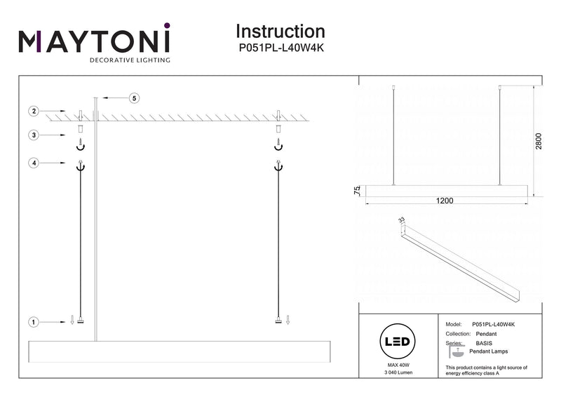 Lampada da binario Maytoni Points 1L, LED nero H 7,5 cm