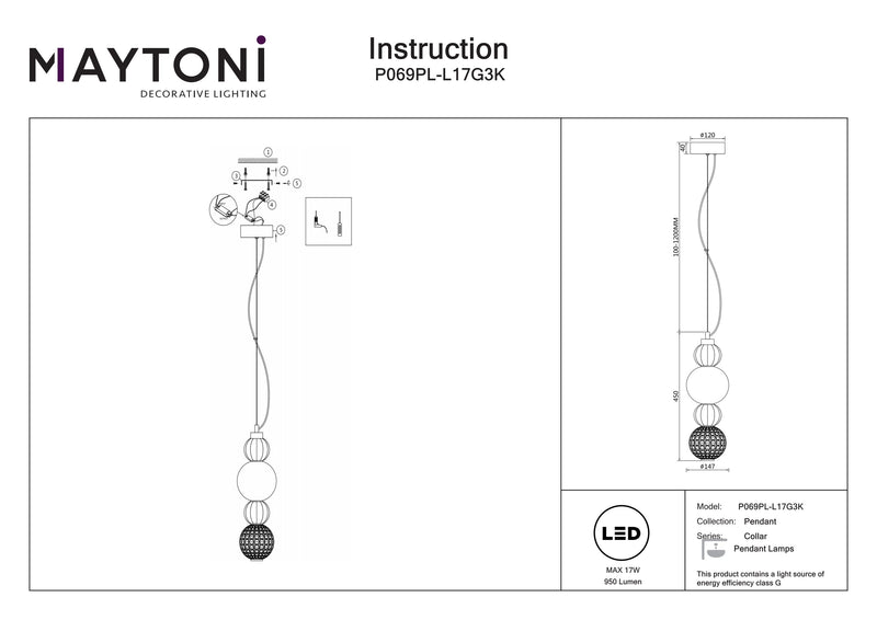 Maytoni Collar 1L hanglamp, goud LED D 14,7 cm