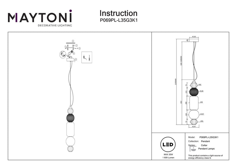 Maytoni Collar 1L pendant lamp, gold LED D 14.7cm