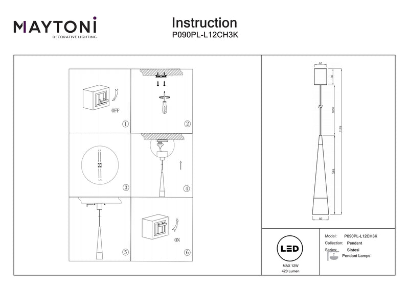 Maytoni Foco colgante de techo Sintesi 1L, cromo LED D 8cm