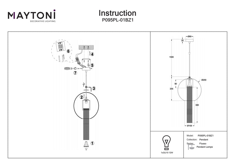 Maytoni Flusso 1L pendant lamp, bronze GU10 D 25cm