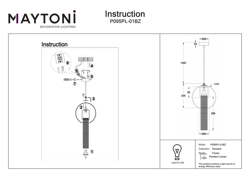 Maytoni Flusso 1L pendant lamp, bronze GU10 D 20cm