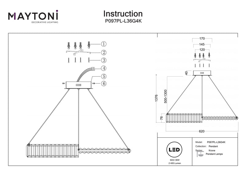 Lampada a sospensione Maytoni Krone 1L, LED oro D 62cm