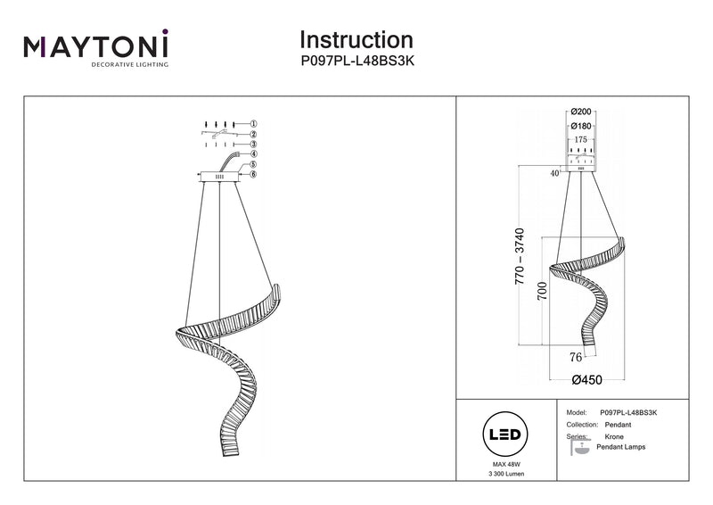 Maytoni Krone 1L pendel, messing LED D 45cm