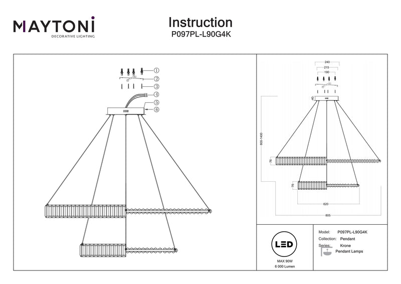 Suspension Maytoni Krone 2L, or LED D 80,5cm