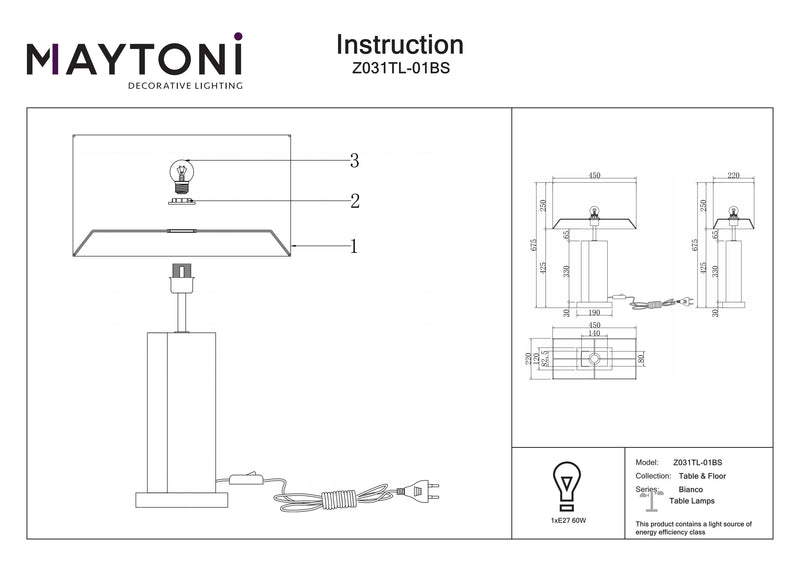 Maytoni Bianco 1L tafellamp, messing E27 D 45cm