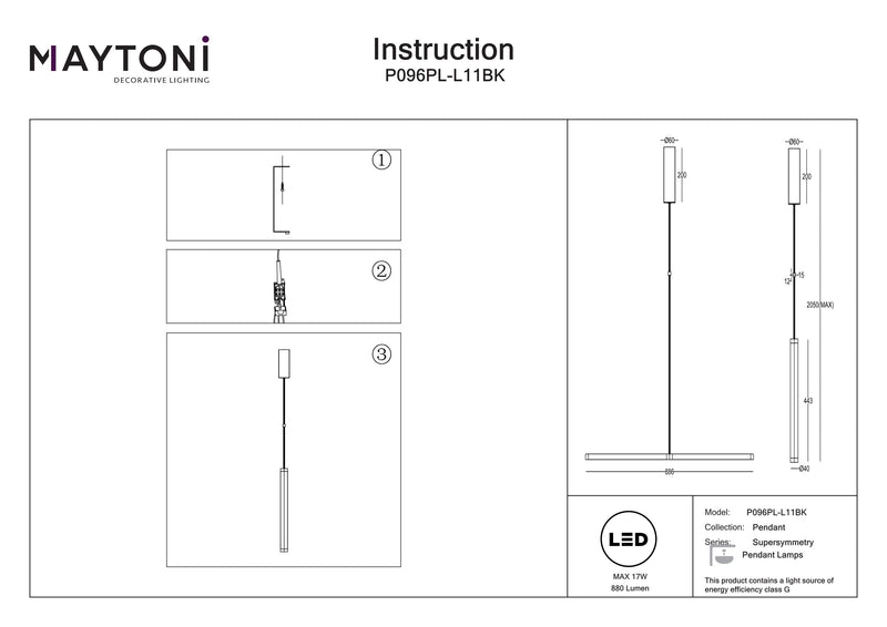 Maytoni Supersymmetry 1L hanglamp, zwarte LED D 4cm